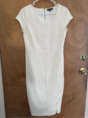 Express Ivory Cap-Sleeve Midi Sheath Dress
